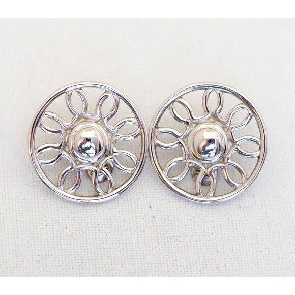 Vintage Sunshine Silver Tone Clip On Earrings by Monet - A17 - Picture 1 of 3